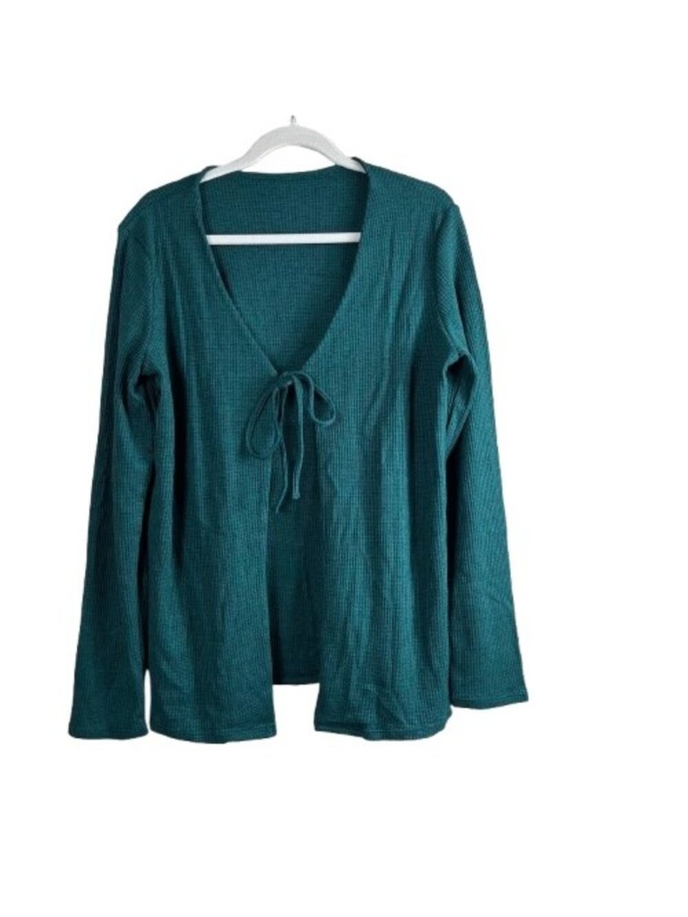 NEW Halara Deep V-Neck Long Sleeve Relaxed Waffle Lounge Top Green Sz M